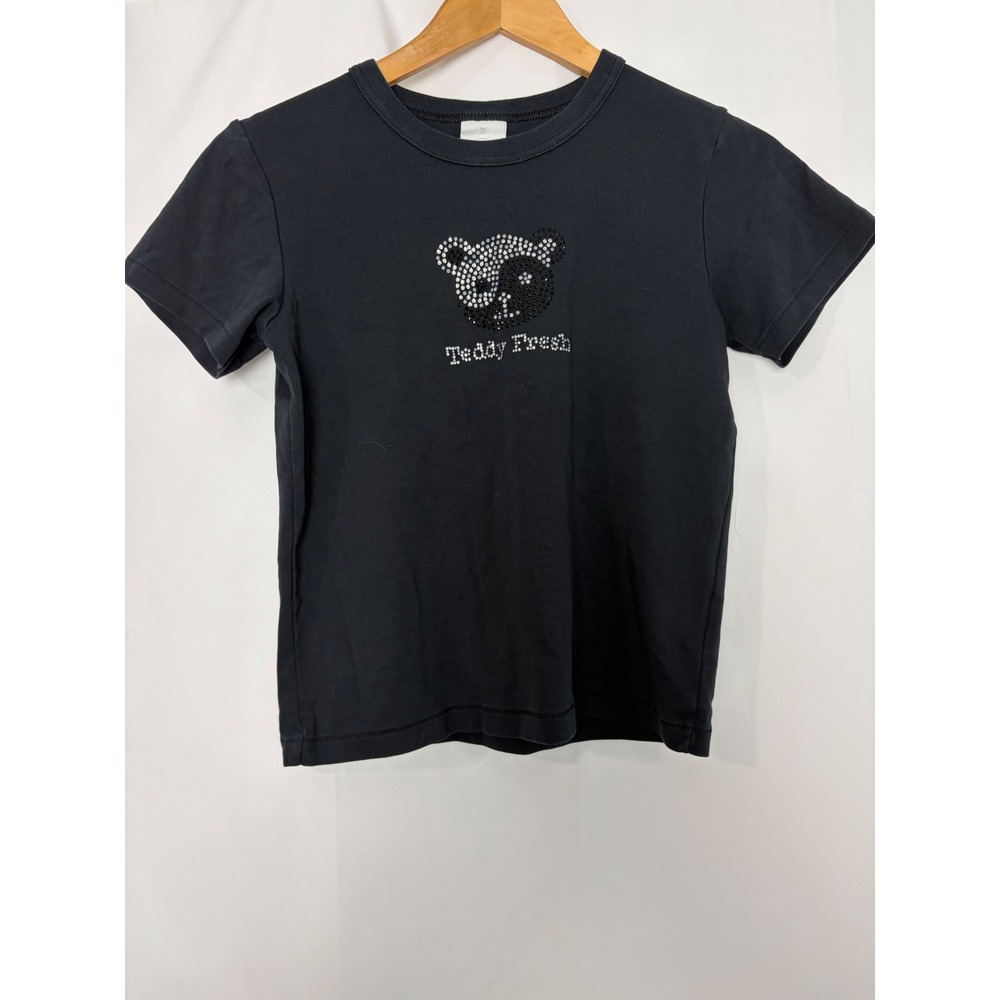 Teddy Fresh Black Rhinestone Yin Yang Teddy Bear Baby Tee Shirt Womens Small